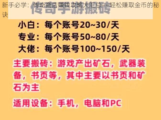 新手必学：传奇商店赚钱攻略大汇总——轻松赚取金币的秘诀